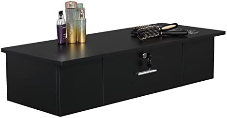 Salon Stations for Hair Stylist, Wall Mount Styling Station Classic Locking Barber Stations Beauty Salon Equipment with Drawer (with 1 Drawers &3 Hair Dryer, Black) - Image 5