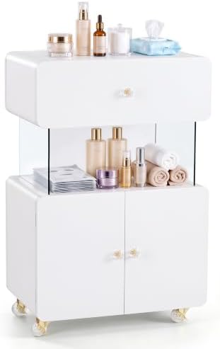 BarberPub Storage Rolling Salon Trolley with Glass Shelf, Utility cart 2098 by BarberPub