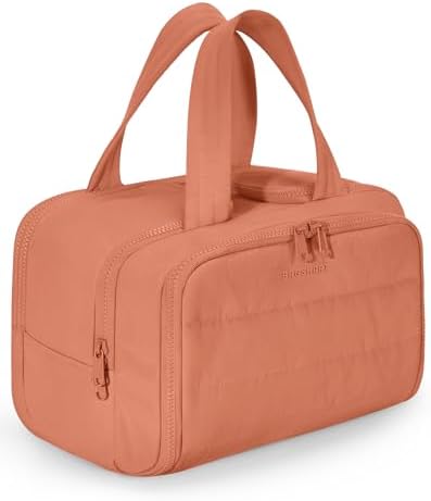 BAGSMART Travel Toiletry Bag, Crush Toiletry Bag for Women, Wide-open Puffy Toiletry Bags for Traveling, Large Travel Cosmetic Makeup Bag Organizer for Accessories,Toiletrie (Orange) by BAGSMART