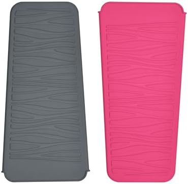 Heat Resistant Silicone Travel Mat Pouch for Hair Styling Tools, 2 Pack, 11 x 5 inches, Slip Resistant, Foldable, Easy-to-Clean, Multipurpose, Grey & Hot Pink by EIOKIT