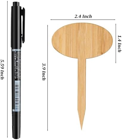 OBTANIM 75 Pack Bamboo Oval Plant Labels with A Marker Pen, Garden Markers Sign Plant Tags for Seedling Potted Herbs Flowers Vegetables - Image 2