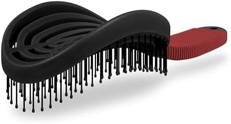 NuWay® DoubleC® Scalp Care Hair Brush – Patented Double Curve Design for Scalp Massage, Vented Blow-Dry Styling, Wet & Dry Hair, All Hair Types (Black & Red) by NuWay4Hair