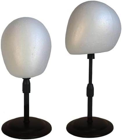 2 PACKS Adjustable wig or hat black styrofoam abstract mannequin head holder stand (13”to 17”)(AD02-White Egg) by FASHION+DO