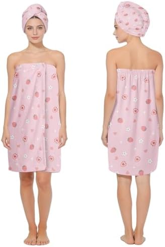 Absorbent Bath Towel Wrap Set (32 X 60 in), Strawberry Towel Wrap by HEIFAM