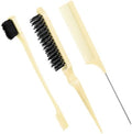 Geiserailie 3 Pcs Slick Back Hair Brush Set Bristle Brush, Beige by Geiserailie