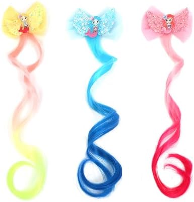6-Colors Hair Bows Clips Hair Accessories For Girls Bows For Girls Braided Curly Gradient Color Wig - Image 5