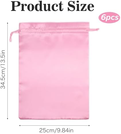 JIEYAO 6 Pieces Wig Bags with Satin Drawstring, Pink Silk Wig Storage Bags Storage for Wigs Extension Bundle(Pink) - Image 2