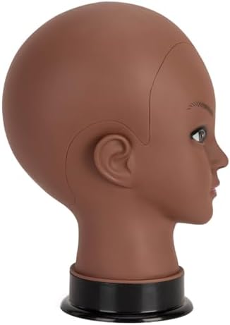 Bald Mannequin Head Brown Female Professional Cosmetology Training Mannequin Bald for Wig Making and Display Afro American Mannequin Head with Free Clamp Stand (brown-02) - Image 2