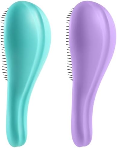 Detangling Hair Brush Set - 2 Pack Detangler Hairbrush with Ultra Soft Bristle for Effortless Tangle Removal - For Dry Wet Damaged Curly Hair for Men Women Girls Boys Kids - Purple & Green by Aussumy