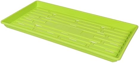 SUNPACK 10" x 20" Heavy Duty Shallow Plastic Seed Starting Tray, Lime Green, 1" - Lined with Drainage Holes for Excess Water and Aeration, Ideal for Greenhouses or Indoor Gardening by SUNPACK