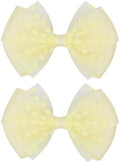 Tiny 3 Inch Dot Organza Double Hair Bow Clips - Cute Lined Boutique Alligator Hairpin for Girls, Toddlers, and Little Teens - Kids Barrettes Set of 2 Small Stylish (Yellow) by Zolyco