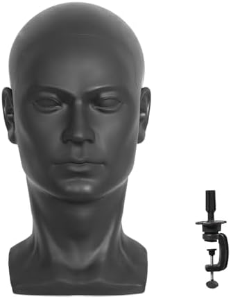 Black PVC Male Mannequin Head Professional Training Head Bald Manikin Head with Shoulder for Display Headphone Game Console Hats Wigs Jewellery Glasses Facemask Caps Model Head by BLTYXT