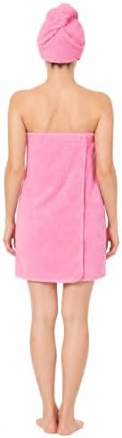 FakeFace Womens Bath Towel Dress Wrap Shower Spa Robe Hair Turban Cap Set - Image 3