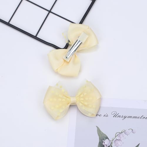 Tiny 3 Inch Dot Organza Double Hair Bow Clips - Cute Lined Boutique Alligator Hairpin for Girls, Toddlers, and Little Teens - Kids Barrettes Set of 2 Small Stylish (Yellow) - Image 6
