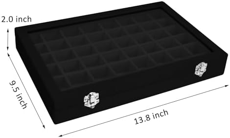 Vicoter 48 Grid Velvet Jewelry Tray Clear Lid Rings Earrings - Image 2