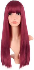 MapofBeauty 24 Inch Long Straight Flat Bangs Party Cosplay Wig, Blood Red by MapofBeauty