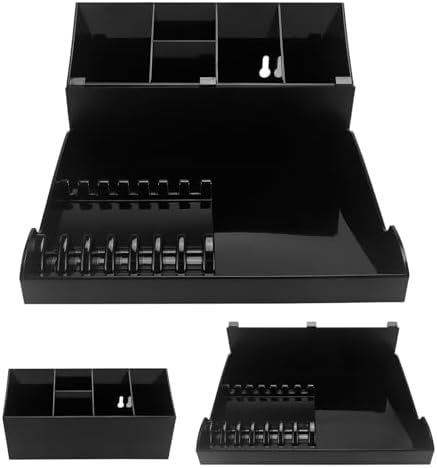 Professional Hair Stylist Storage Box, Black ABS Plastic, Multi-Compartment Organizer with Clipper Holders, Salon Tools Tray Case for Barber Accessories by IEBARBER