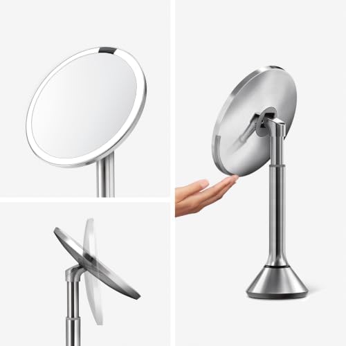simplehuman 8" Round Sensor Makeup Mirror with Touch-Control Dual Light Settings, 5x Magnification, Rechargeable and Cordless, Brushed Stainless Steel - Image 4