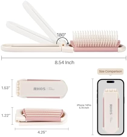 RHOS Folding Brush with Mirror for Women, Girls - Mini Hair Brush for Purse, Small Pocket Brush with Soft Nylon Bristles and Mirror for Travel (Beige) - Image 7