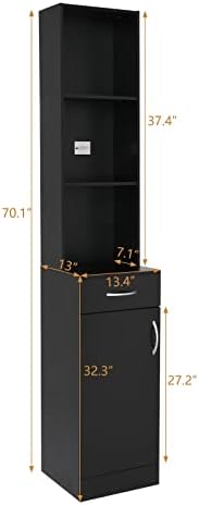 mefeir Salon Station, Barber Hair Stylist Storage Cabinet with Drawer, 5 Compartments & Shelf, Durable MDF, Organizer Equipment for Beauty Salon, Barbershop, Black - Image 3