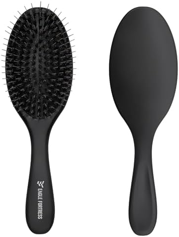 EAGLE FORTRESS Boar Bristle Hair Brush for Fine Hair & Extensions, Black by EAGLEFORTRESS