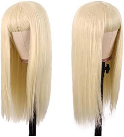MapofBeauty 24 Inch Long Straight Flat Bangs Party Cosplay Wig,Mixed Blonde - Image 5