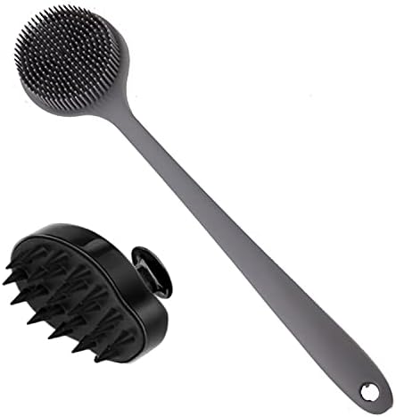 Silicone Body Scrubber & Scalp Massager, Long Handle Back Scrubber for Shower, Exfoliating Brush, Hair Dandruff Shampoo Brush for Men, Women & Kids by CINLITEK