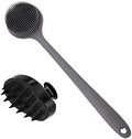 Silicone Body Scrubber & Scalp Massager, Long Handle Back Scrubber for Shower, Exfoliating Brush, Hair Dandruff Shampoo Brush for Men, Women & Kids by CINLITEK