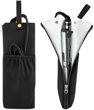 2-in-1 Heat-Resistant Hot Tool Travel Bag & Mat, Portable Holder & Mat with Cord Pocket, Hanging Storage Pouch for Curling Iron, Flat Iron, Hair Straightener and Styling Tools (Black) by Unknown