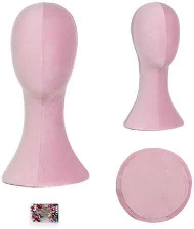 Wig Head Stand Mannequin Head Hat Display Stand Velvet Wig Holder for Mask, Headdress, Necklace (Pink) by Unknown