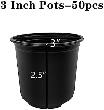 RAOOKIF 50 Pack Nursery Pots, 3 Inch Nursery Pot for Plants, Small Plastic Plant Pots with Drainage Holes, Garden Flower Pots for Transplanting, Succulents, Cuttings, Seedlings(3inch,50pcs) - Image 2