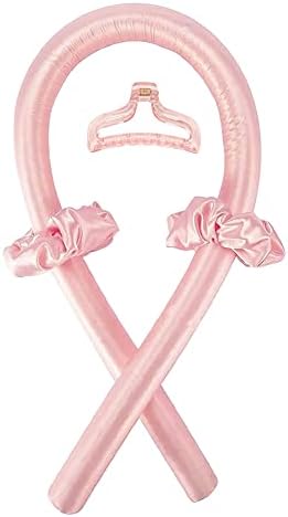 Heatless Curling Rod Headband No Heat Silk Ribbon Curling Rod Hair Roller Curls with Hair Claw Clip Lazy Natural Soft Wave DIY Hair Rollers Styling Tool for Sleep in Overnight (Pink) by BATOUDE
