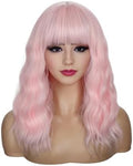 Sebast Pastel Bob Wigs with Bangs for Women Loose Wavy Wig Pastel Wavy Shoulder Length Bob Synthetic Cosplay Wig for Girl Colorful Costume Wigs (Pastel Pink) by Sebast
