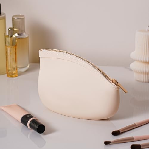 Small Silicone Makeup Bag Premium Purse Bag Multifunctional Essential Bag Zipper Pouch Water and Heat Resistant (White) - Image 3