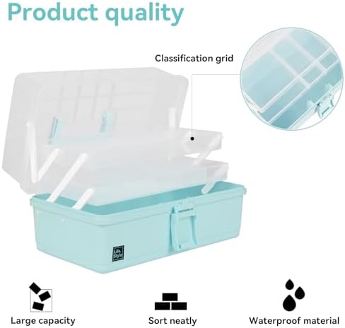 WEWLINE Sewing Storage Organizer Box 13-Inch Art Storage Box Craft Organizer 3-Layers with Handle Craft Art Bin Portable for Home School Office Travel - Image 6