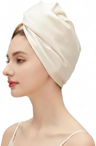 Satin Microfiber Hair Towel Wrap for Quick Drying & Anti-Frizz - Super Absorbent, Hair Turbans for Wet Hair, Ideal for Long, Short, Curly Hair (Ivory) - Image 2