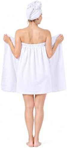 FakeFace Womens Bath Towel Dress Wrap Shower Spa Robe Hair Turban Cap Set - Image 3