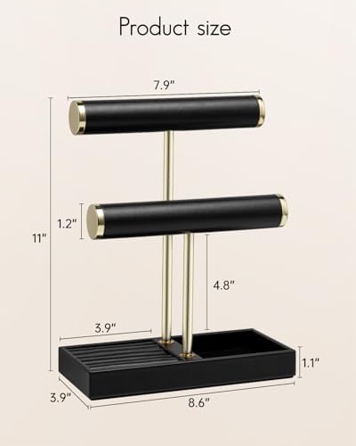 VLANDO Jewelry Organizer, 2 Tier Jewelry Bracelet Necklace Holder with Tray - Image 2