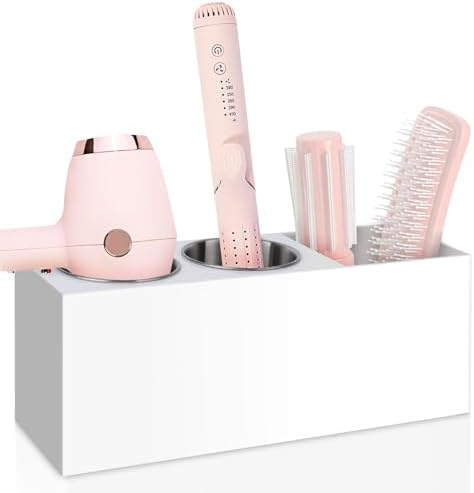Hair Tool Organizer, Hair Dryer Holder with Heatproof Steel Cups, Acrylic Vanity Organizer for Curling Iron, Flat Iron & Hair Brushes, Perfect for Bathroom (White, Standard) by Bollmside