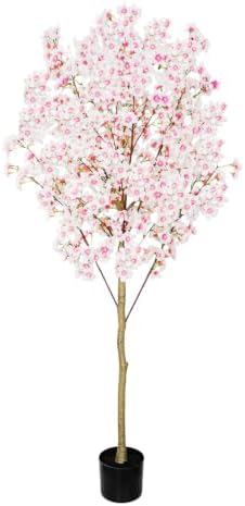 Artificial Cherry Blossom Tree, 6FT Tall Faux Pink Flower Tree with Black Pot, Realistic Silk Blossom Plant for Home Living Room Office Patio Decor, Indoor Outdoor Fake Floral Tree for Wedding Party by zylwtsntkn