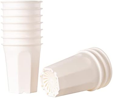 10 Pack 5.30 Inch White Plastic Deep Nursery Flower Pots and Seedling Planter for Succulent, Cutting, Transplanting by BangQiao