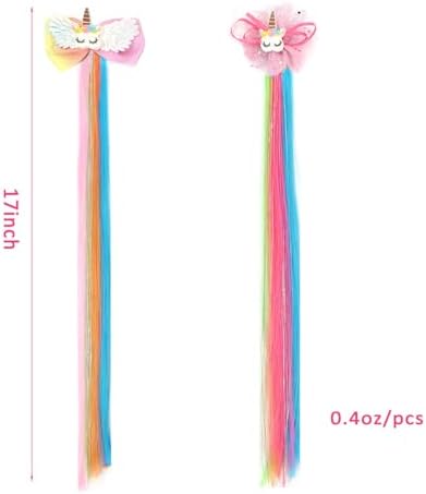 6 Pcs Hair Accessories for Girls, Bows for Girls, Unicorn Hair Clips with Colorful Ombre Hair Extensions - Image 3