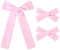 DEEKA Light Pink Cotton Linen Hair Bows 2 Sizes 5"&3.5" Soft Hair Bow set for Toddler Girls Long Ponytail Knot Bows Alligator Clip Hair Accessories for Little School Girls (Light Pink) by DEEKA