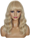 Sebast Pastel Bob Wigs with Bangs for Women Loose Wavy Wig Pastel Wavy Shoulder Length Bob Synthetic Cosplay Wig for Girl Colorful Costume Wigs (Vanilla Butter Blonde) by Sebast
