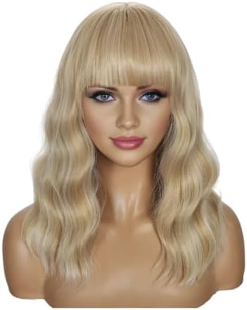 Sebast Pastel Bob Wigs with Bangs for Women Loose Wavy Wig Pastel Wavy Shoulder Length Bob Synthetic Cosplay Wig for Girl Colorful Costume Wigs (Vanilla Butter Blonde) by Sebast
