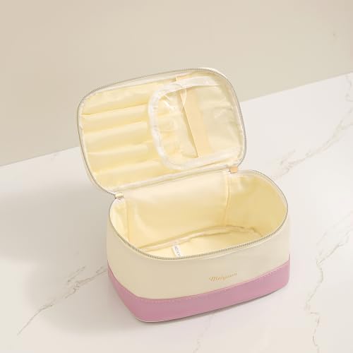 Two-tone Travel Makeup Bag, Watrproof Toiletry Organizer, Beige Purple - Image 5