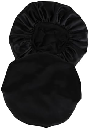 2 Pcs Extra Large Size Women Satin Bonnet Sleep Cap Silk Feeling Shower Cap Hair Scarf Wrap (Black Burgundy Hot Pink) (Black) - Image 4