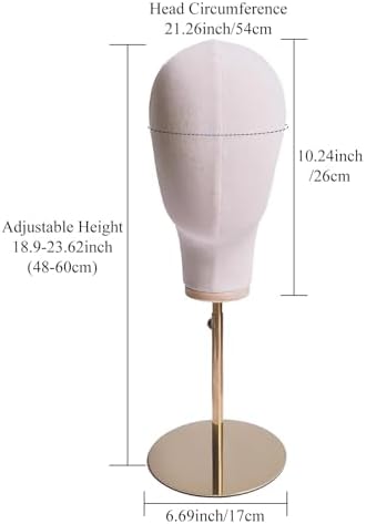 Premium Linen Mannequin Head, Gold Adjustable Wig & Hat Display Stand for Store, Hat Rack Holder, Durable Metal Base for Wigs, Fedoras, Bonnets, Decoration - Image 3