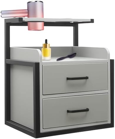 Bepritm Suspended Salon Station, Wall Mounted Salon Cabinet with 2 Drawers & Hair Dryer Stand, Wall Mounted Salon Storage Cabinet for Hair Salon, Bathroom, Bedroom (Black+Gray) by Unknown