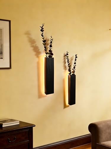 Artificial Eucalyptus with LED Lights Wall Planters Rustic Wall Decor with Lights Fake Vines for Home Decor Bedroom Living Room Bathroom Hanging Vase for Dried Flowers Faux Plants (Black) - Image 6